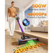 Buture VC100 Cordless Stick Vacuum Cleaner, 500W Motor, 48KPa Suction, 55-Min Runtime, Lightweight Purple