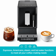 Casabrews ACAFE Plus Automatic Espresso Machine, 20-Bar Pressure, Built-in Burr Grinder with 5 Settings, Touchscreen Control, Milk Frother, Black