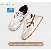 Lucky Step Womens Retro Platform Sneakers, Grey Leopard, 1.81-Inch Heel, Breathable PU Fabric Upper, Anti-Slip Rubber Sole
