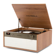 Victrola Venture Vista 5-in-1 Music Center, Oak, Mid-Century Modern Turntable with Bluetooth, CD Player, Built-In Stereo Speakers