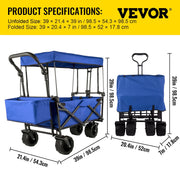 SMHZ 350lbs Capacity Heavy-Duty Collapsible Wagon, Outdoor Folding Camping/Grocery/Utility Cart