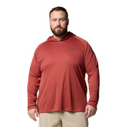 Columbia PFG Terminal Tackle Hoodie, Men's Long Sleeve Athletic Sweatshirt, Omni-Shade UPF 50 Sun Protection, Omni-Wick Moisture Wicking, Dusty Crimson/Nocturnal Logo, Relaxed Fit, 153617