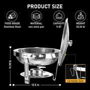 NEWKITCHEN 5 QT Stainless Steel Chafing Dishes Buffet Set, Transparent Glass Lid, 4 Pack with Dinner Spoon and Dining Clip