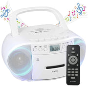 Prociv CD Player Boombox with Cassette Player Bluetooth 5.1 AM/FM Radio Stereo Sound Remote Control White