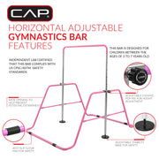 Cap Barbell Adjustable Height Horizontal Gymnastics Bar for Kids, Purple, Foldable Design, 35-51 in Height, Supports 150 lb, FMIS-GYMBAR-PL