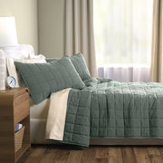 Allswell Linen Blend Quilt Set, Breathable Cotton-Linen, Flagstone Green, King/California King, 3-Piece