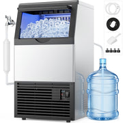 Snowyermine Commercial Ice Maker, 150 lb Daily Output, 33 lb Storage Bin, Dual Water Inlet, Adjustable Ice Thickness, Stainless Steel, IMSS10N1A029