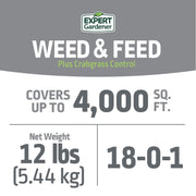 Expert Gardener 100546874 Weed & Feed Plus Crabgrass Control, Lawn Fertilizer 18-0-1, 12 lb. Prevents up to 5 Months