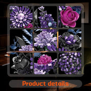 Honchoes Flowers Bouquet Building Set with Vase, 1549 Pieces, Dark Color Palette Black Purple Blue, Durable Plastic, Adult Creative Home Office Decor