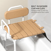 Sharper Image Deluxe Transfer Bench with Wood Grain Seat, Adjustable Height, 350 lb Capacity, Shower Curtain Clips, Model 1019384