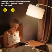 SUNMORY Arc Floor Lamp, Gold, 75in Tall, 3 Color Temperature, 9W A19 LED Bulb Included, Foot Switch, Hanging Linen Drum Shade, Adjustable Rotatable Head