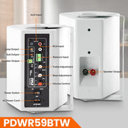 Pyle Pro-Active Wall Mount Speaker System, 5.25 in Subwoofer, 600W Max Power, Bluetooth 5.0, White, PDWR59BTW