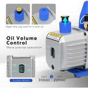 SPECSTAR VH321US 110V 1/4 HP 3.5 CFM Single Stage Rotary Vane Air Vacuum Pump with Oil Bottle, Blue