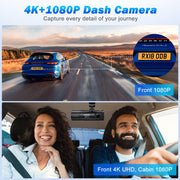 Nexpow A17 Dash Cam Front and Rear, 4K/1080P Full HD Dash Camera with Built-in WiFi GPS, Super Night Vision, WDR, 24H Parking Mode, 32GB Card Included