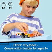 LEGO City Rides Construction Loader Building Toy with Backhoe, Loader Bucket, Minifigure, 61 Pieces, Multicolor 6581045
