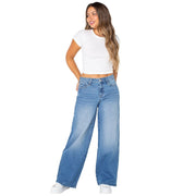 Celebrity Pink Womens Baggy Wide Leg Jeans, Mid Rise Banded Waist, Medium Wash, Size 13, 32 Inch Inseam, CJ26048HF38W