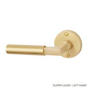 Contemporary Round Solid Brass Dummy Interior Door Set w/ Round Escutcheon Lever Handle - Left Hand - Satin Brass