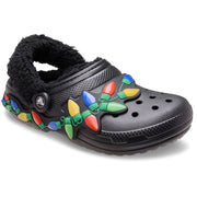 Crocs Classic Lined Holiday Lights Clogs, Black Multi, Unisex, Pivoting Heel Strap, Fuzzy Liner, 212054