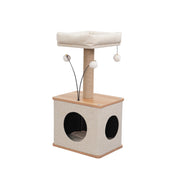 Vibrant Life Minimalist Cat Tree, 3-Level 30in with Large Condo, Sofa Bed Perch, Natural Jute Scratching Post, 3 Teaser Toys, Beige, CT230549