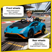Track Seven 24V Kids Electric Ride-On Car Licensed Lamborghini STO with Remote Control, Dual 120W Motors, Foam Front Wheels, Bluetooth Music, 360 Spin, Blue, TTLAMW1578P210769-BL