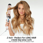Hoson 2 Inch Hair Curling Iron, Extra-Large Ceramic Tourmaline Barrel, Adjustable 225F-450F with LCD Display, Dual Voltage, Glove Included, X8399-38