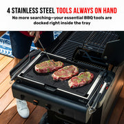 Grillbot FlipTray Dual-Sided Grilling Prep and Serving Tray with Built-In Stainless Steel BBQ Tools, BPA-Free, Dishwasher Safe, 17 x 12 in