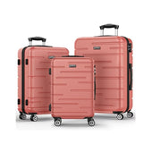 Sunbee Sunbee-052 3 Piece Luggage Sets ABS Hardshell TSA Lock Lightweight Spinner - Rose Gold Wheels Suitcase