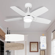Vagizm CFL-007008011 Ceiling Fan 36'' Matte White Modern Fan with Light Remote Control - Reversible Quiet DC Motor Dimmable with 6 Speeds
