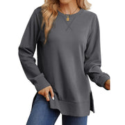 MOSHU Crewneck Sweatshirts for Women Side Split Long Sleeve Shirts Fashion Fall Womens Tops, M, Gray - Comfortable