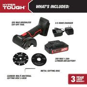 Hyper Tough 80223 20V Max Brushless Cordless Cut-Off Tool with 1.5Ah Lithium-Ion Battery and Charger