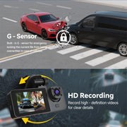 RBSTOSTO 4K Full UHD 3-Channel Car Dash Cam, Front Rear Inside Cameras, 2.0 in IPS Screen, Super Night Vision, WDR, 32GB Card