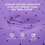BDEUS Gel Memory Foam Mattress Topper, 2 Inch Cooling Ventilated Soft Plush, Twin Size, Purple
