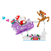 Brickcraft Rudolph The Red-Nosed Reindeer Santas Sleigh Building Kit, 586-Piece Holiday Collectible, Purple Sleigh with Santa and Rudolph Figures