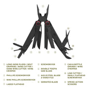 Swiss Tech Praktisch 17-in-1 Folding Multi Tool with AUS-8 Steel Blade, Black, Leather Sheath, 6799