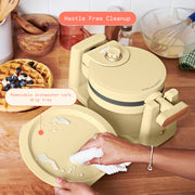 Made By Gather Beautiful Rotating Belgian Waffle Maker, 900W, EverGood Ceramic Nonstick, Adjustable Browning, Buttercream, Compact Foldable Design, 29426