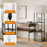 SUNMORY Large Floor Lamp with 4-Tier Wood Shelves, 9W LED Bulb with 3 Color Temperatures, Off-White Fabric Shade, Modern Design for Bedroom Living Room Office