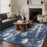 KUETH DT5001-BLGR-5X7FT Area Rug, 5x7, Vintage Abstract Blue Gray, Low Pile Polyester, Non-Slip TPR Latex Backing, Machine Washable