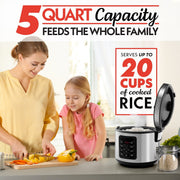 Gourmia GRC512 5 Qt Rice Cooker & Steamer, 20 Cup Cooked (10 Cup Uncooked) Stainless Steel