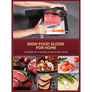 FOHERE Electric Food Slicer, 200W Motor, Dual 7.5-Inch Stainless Steel Blades, Adjustable Thickness, Detachable Components, Safety Features