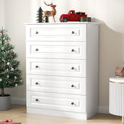 IDEALSOUL 5 Drawer Dresser with Carved Panels, White - Durable
