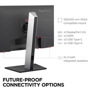 ViewSonic VG2752-2K 27-Inch QHD IPS Monitor, 100Hz Refresh Rate, USB-C with 65W Charging, HDMI, DisplayPort, Ergonomic Stand with Tilt Swivel Pivot Height Adjust, USB Hub