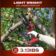 GPED Mini Chainsaw Cordless, 6 Inch, Dual 21V 2000mAh Batteries, Security Lock, Lightweight Handheld, Red