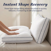 Fcinos Bed Pillows, Queen Size, 2 Pack, Duck Feather and Shredded Memory Foam, Soft Hotel-Style Gusseted Design