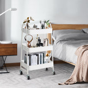 SERVXIN Baby Diaper Caddy Organizer Cart, Metal 3-Tier Rolling Storage Cart with 360 Swivel Wheels, White