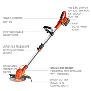Ukoke Cordless Grass Trimmer and Brush Cutter, 40V Brushless Motor, 9-Inch Interchangeable Blade, 2.0Ah Lithium-Ion Battery with Charger, Adjustable Telescopic Shaft, Soft-Grip Handle, ST2308-B