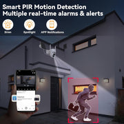 Picturesky Solar Security Cameras Wireless Outdoor, 2K HD Color Night Vision, AI Human Detection, 360 PTZ, Two-Way Talk, Siren Alarms, Battery Powered, Wi-Fi Compatible, White, 2-Pack