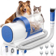 Edx Dog Grooming Kit, 2.5L Pet Hair Grooming Vacuum, 5-in-1 Electric Clippers with Six Guide Combs, Ultra-Quiet Operation, Blue