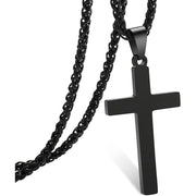 APSVO Black Stainless Steel Cross Necklace for Men Boys, 18 Inch Wheat Chain, Catholic Christian Religious Jewelry