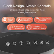 Lasko Ellipse 1500W Oscillating Ceramic Space Heater with Remote, Black, CD12950