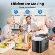 Edx Countertop Ice Maker Portable, 26.5 lb Output, 2L Water Tank, Self-Cleaning, Bullet Ice Cubes in 6 Minutes, Includes Basket and Scoop, Black